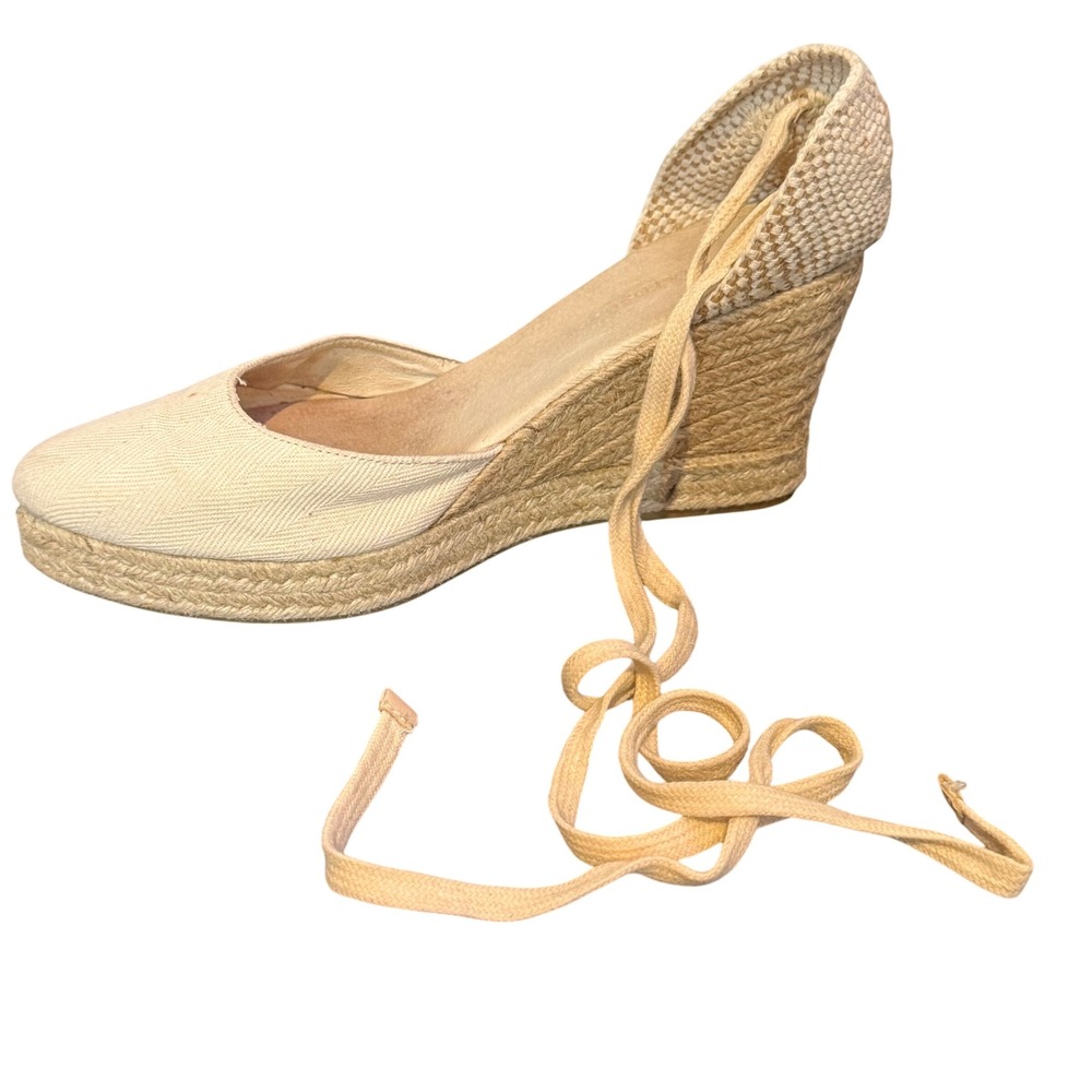 Canvas Espadrille Wedges Lace up Strappy Sandal Closed Toe Womens 41 US 10